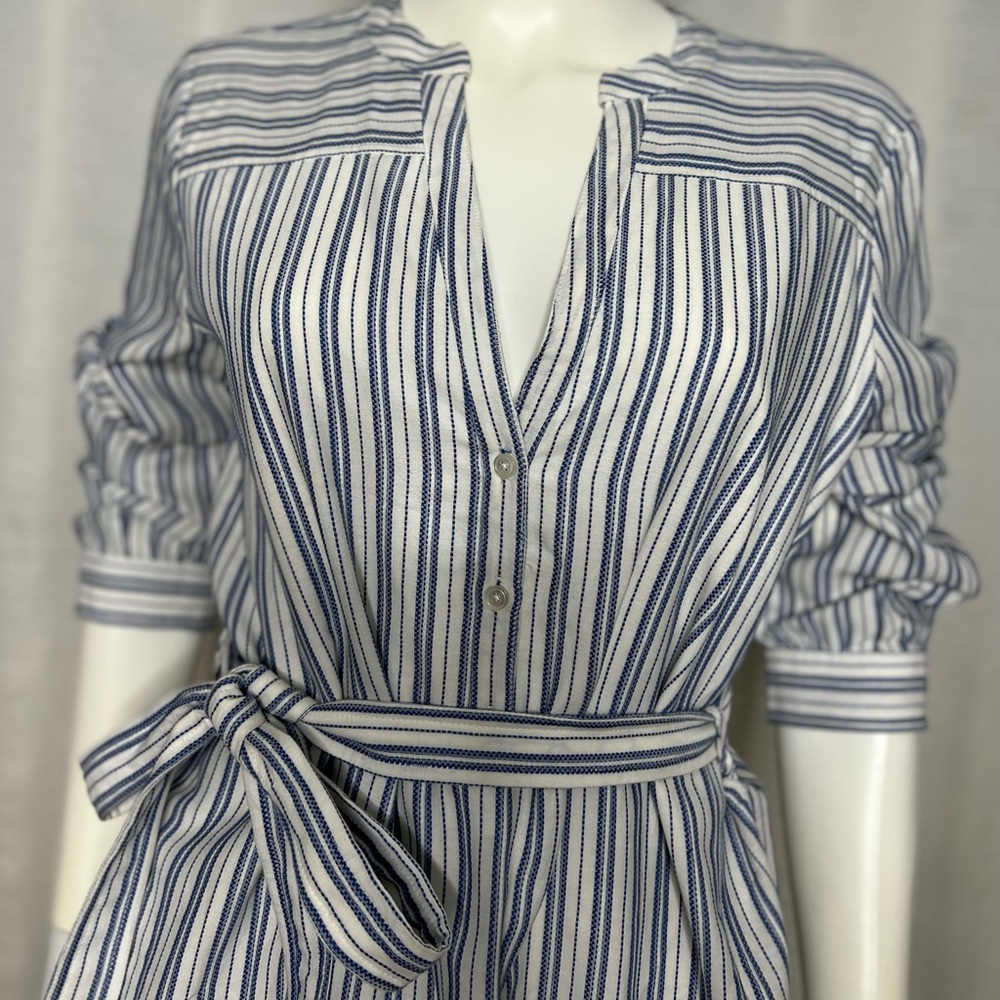 J.Crew Mercantile White and Blue Striped Textured Long Sleeve Shirt Dress Size S